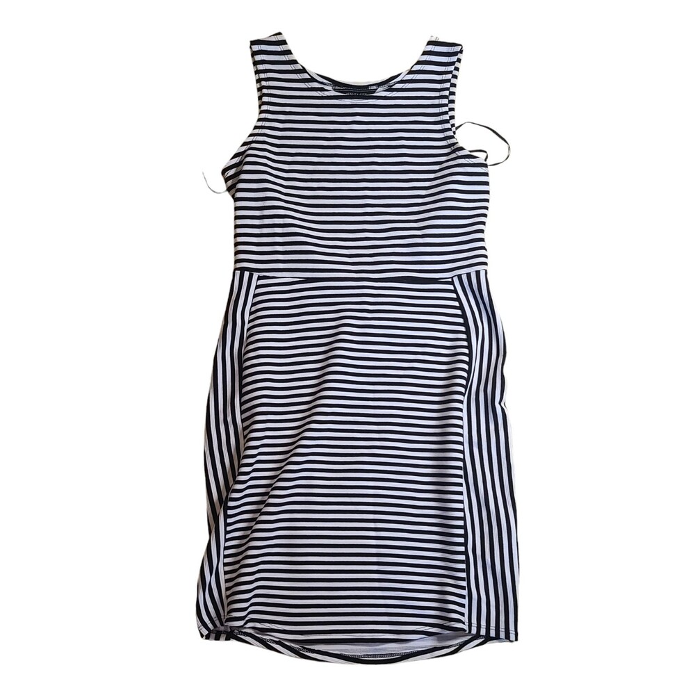 Jessica City Dress White Black Stripes Stretch Sleeveless Size L